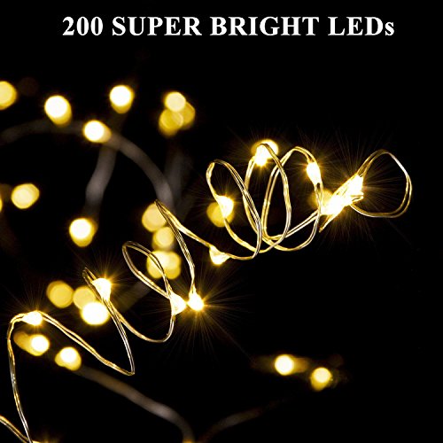 Adecorty Solar Powered String Lights, Outdoor String Lights 2 Pack 200 LED 66ft 8 Modes Starry String Lights Indoor/Outdoor Waterproof Solar Decoration Lights for Garden Home Party Decor (Warm White) - Thumbnail 7