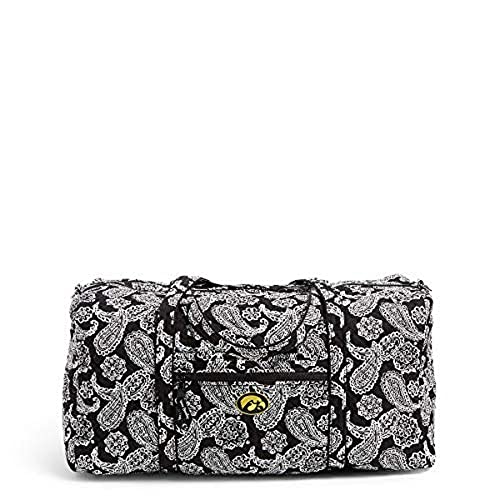 Vera Bradley Women’s Cotton Collegiate Large Travel Duffle Bag (Multiple Teams Available), University of Iowa Black/White Bandana, One Size
