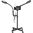 Professional Facial Steamer 2 in1 Steamer for Face 5X LED Magnifying Lamp Hot Ozone Facial Steamer for Esthetician Beauty Face Equipment Use at Home or Salon（Black）