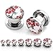 PiercingJ Mens Womens Pair Punk Stainless Steel Screw Tunnels Ear Expander Stretcher Piercing Gauge (Chinese Peony)