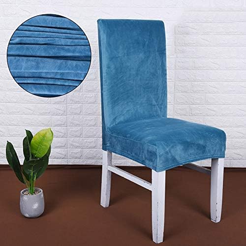 Velvet Solid Color Chair Cover, Silver Fox Imitation Velvet Elastic Half Pack Soft Removable Dining Chair Slipcovers Suitable for Kitchen Hotels,Blue,6Pieces