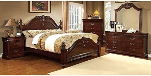 Winsford Louie Phillipe 4 Piece Louie Phillipe E King Bed, 1 Nightstand, Dresser, Mirror in Cherry