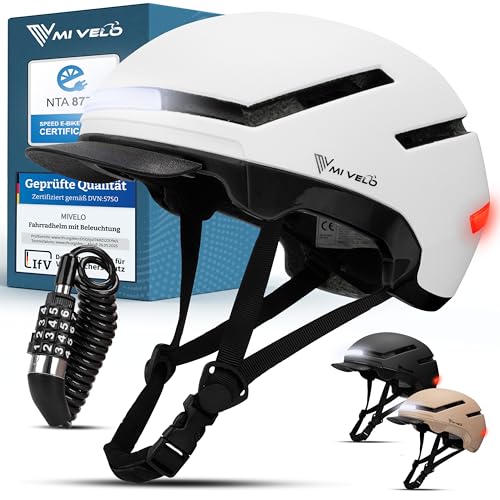 MIVELO Fahrradhelm Damen Herren Erwachsene mit Licht inkl. Helmschloss, NTA Zertifiziert bis 45km/h, Helm geeignet für E-Bike & S-Pedelec, Radhelm Ult