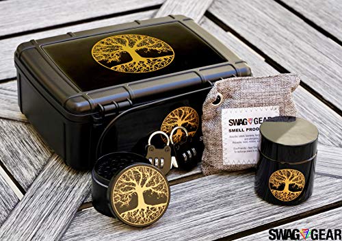 Tree of Life Stash Box Combo - Smell Proof Stash Box Combo - Locking Stash Box Combo - Comes with Grinder Stash Jar and Rolling Tray - (Tree of Life) - Thumbnail 5