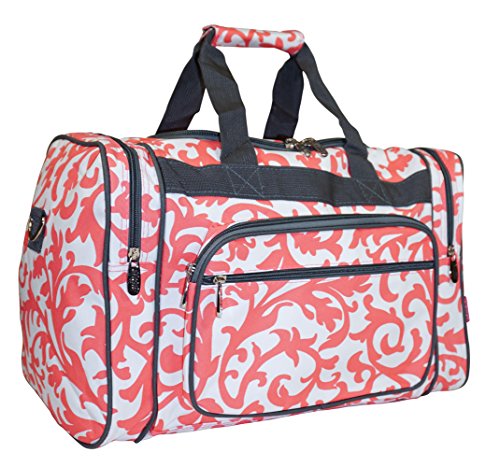 N. Gil Grey Coral Damask Duffle Carry On Bags - 22-Inch