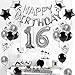 Sweet 16 Birthday Decorations Supplies – Silver Black 16th Birthday Party, Number 16 Balloon, Happy Birthday Banner, Cake Topper, Latex/Confetti Balloon, Star Balloon, Sash for BOY/Girl 16 Years Old