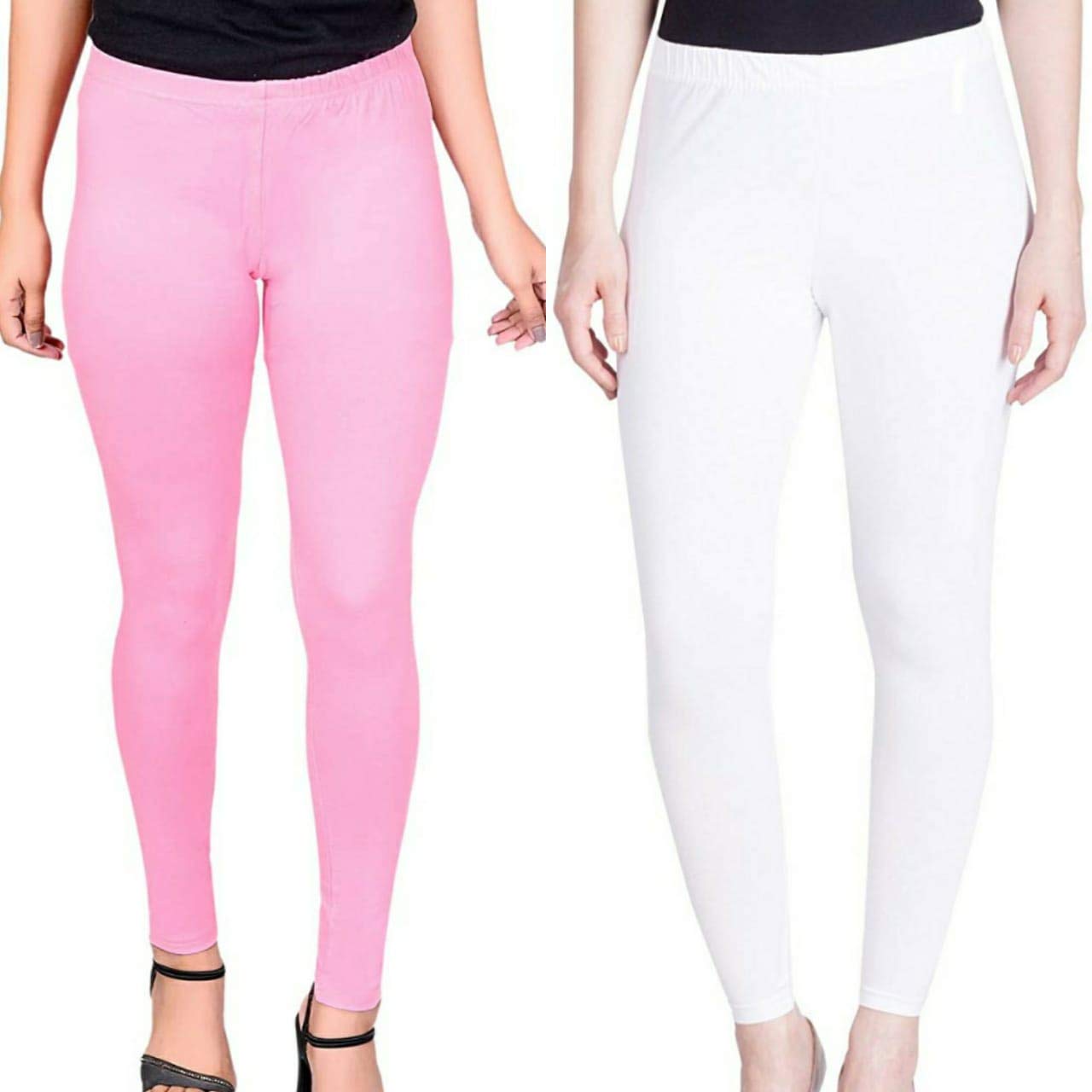 Buy Ladies N Linen Women's Cotton Lycra 4 Way Stretchable Ankle Length Leggings Combo Pack of 2