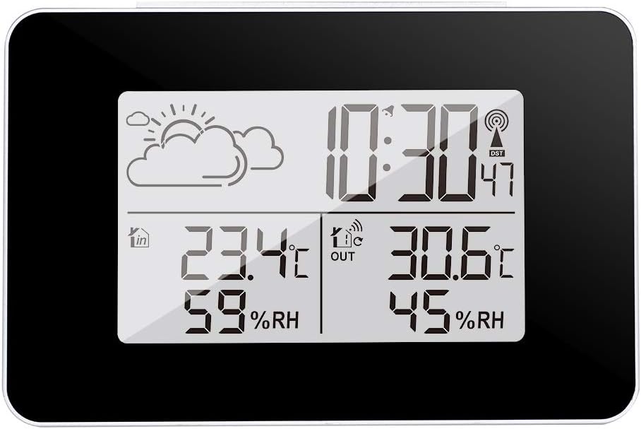 AOZBZ Digital Wireless Weather Station Alarm Clock Snooze Weather Forecast Digital Indoor Outdoor Thermometer Hygrometer with Outdoor Wireless Sensor with Large LCD Screen