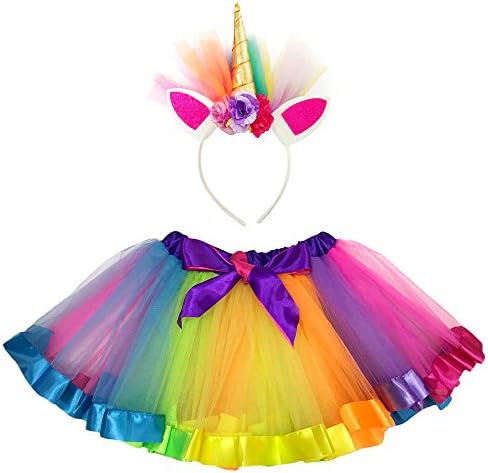 NOVELTY GIFTS1 Baby Girls Rainbow Unicorn Headband colorful Tutu Skirt For Cosplay Birthday Party (S)
