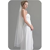 Latious 1 Tier Bride Wedding Veils Fingertip Bridal Veil Tulle Veils with Comb for Brides and Women