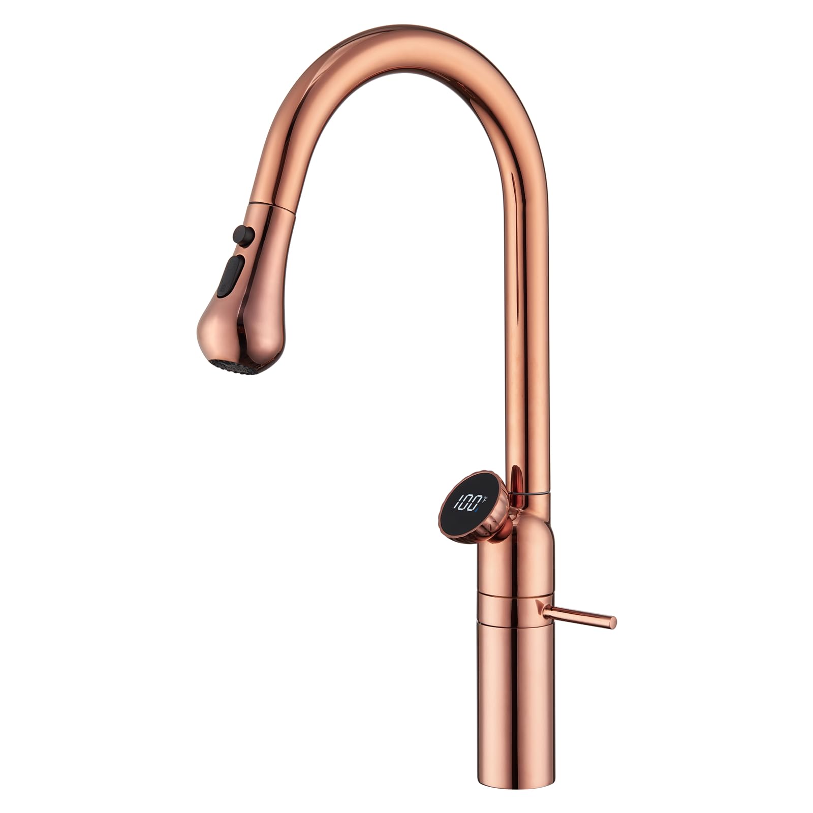 Photo 1 of WRKMH Kitchen Faucet with Pull Down Sprayer, 360° Swivel Rose Gold Kitchen Sink Faucet with Digital Display, 3 Mode Setting, Single Handle, Brass