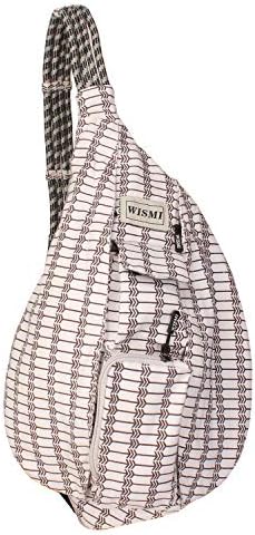 wismi Rope Bag Patterned Canvas Sling Backpack, Multipurpose Crossbody Shoulder Bag Travel Hiking Daypack