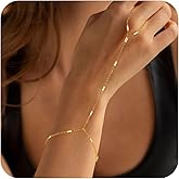 ENGCKSHI Hand Chain Bracelet, Adjustable Hand Jewelry Chain Bracelet with Ring, Trendy Gold Handchains Jewelry