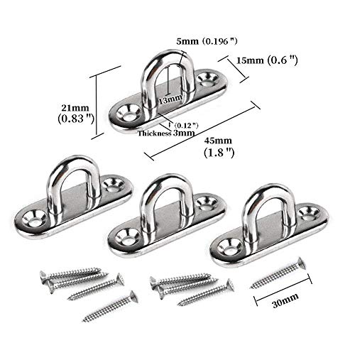 4Pcs M5 304 Stainless Steel Oblong Pad Eye and 4Pcs Stainless Steel Snap Hook for Boat Application Hook Ceiling Hook Loop Wall Mount Hanging Hardware Fitting