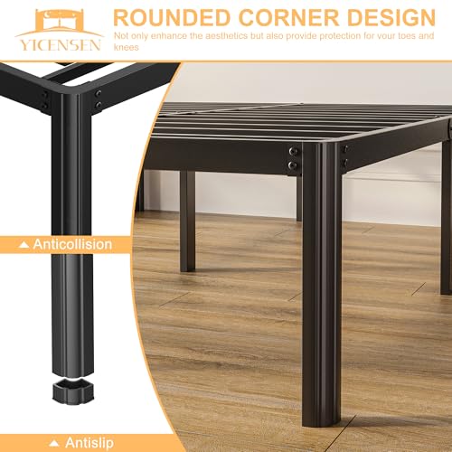 Yicensen Base Cama King Size de 46 cm de Altura, Metal Base King Size con Patas Redondeadas de Esquina, Plataforma Resistente Cama Muy Resistente Fácil Montaje, Sin Ruido, No Necesita Somier, Negro