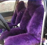 IMQOQ A Pair Genuine Sheepskin Fur Car 2 Front Seat Covers Set Winter Warm Universal Purple