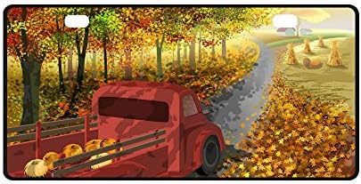 Happy Thanksgiving Day Autumn Leaf and Pumpkin Strong And Durable Aluminum Car Metal License Plate Frame for Women/Men Two Holes Tag 11.8" X 6.1"