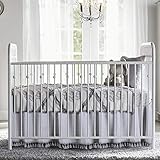 Crib Skirt Grey Dust Ruffle Baby Bed Skirt with Tassel Trim Nursery Crib Bedding Skirt for Baby Boys and Girls,15