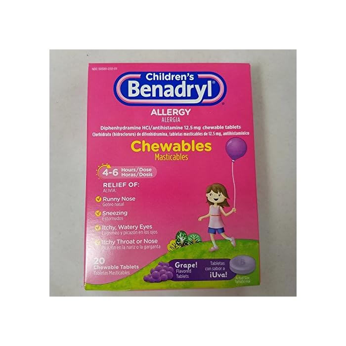Benadryl Children's Allergy Grape Chewables, 20 Count Per Box (6 Pack)