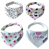 Baby Bandana Drool Bibs - Best Teething Bib, Premium Soft Cotton and Absorbent Terry, Adjustable in Size with 2 Snaps, Stylish & Cute - For Girls - Set of 4