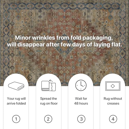 BEIMO Short Pile Living Room Rug, Vintage Non-Slip Washable Rugs, Large Carpet for Living Room, Bedroom, Dining Room, Antique Red, 120X170CM