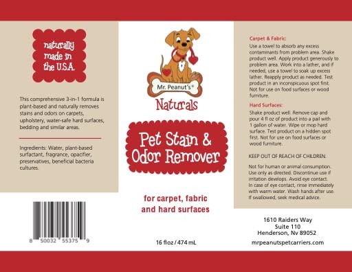 MR. PEANUT’S NATURALS ENZYMATIC PET STAIN AND ODOR REMOVER, PROFESSIONAL GRADE, BIODEGRADABLE AND PROUDLY MADE IN THE USA