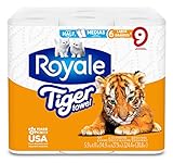 Royale Tiger Towel, 6 Large Rolls, 83 Sheets per Roll, 2-Ply Tiger Strong Paper Towels, Handy Half Sheets