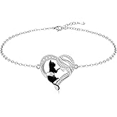 Fenthring Black Cat Anklet Heart Cat Ankle Bracelets for Women 925 Sterling Silver Cat Anklets for Cats Lover Gifts