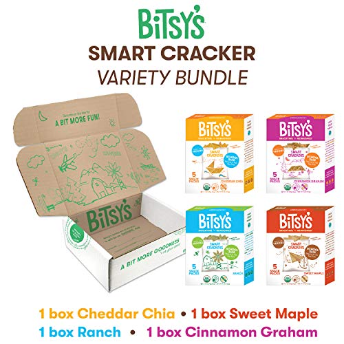 Bitsy's Organic Crackers | Tree Nut and Peanut Free | Vitamin and Mineral Filled Snacks for Kids - 4 Pack Variety