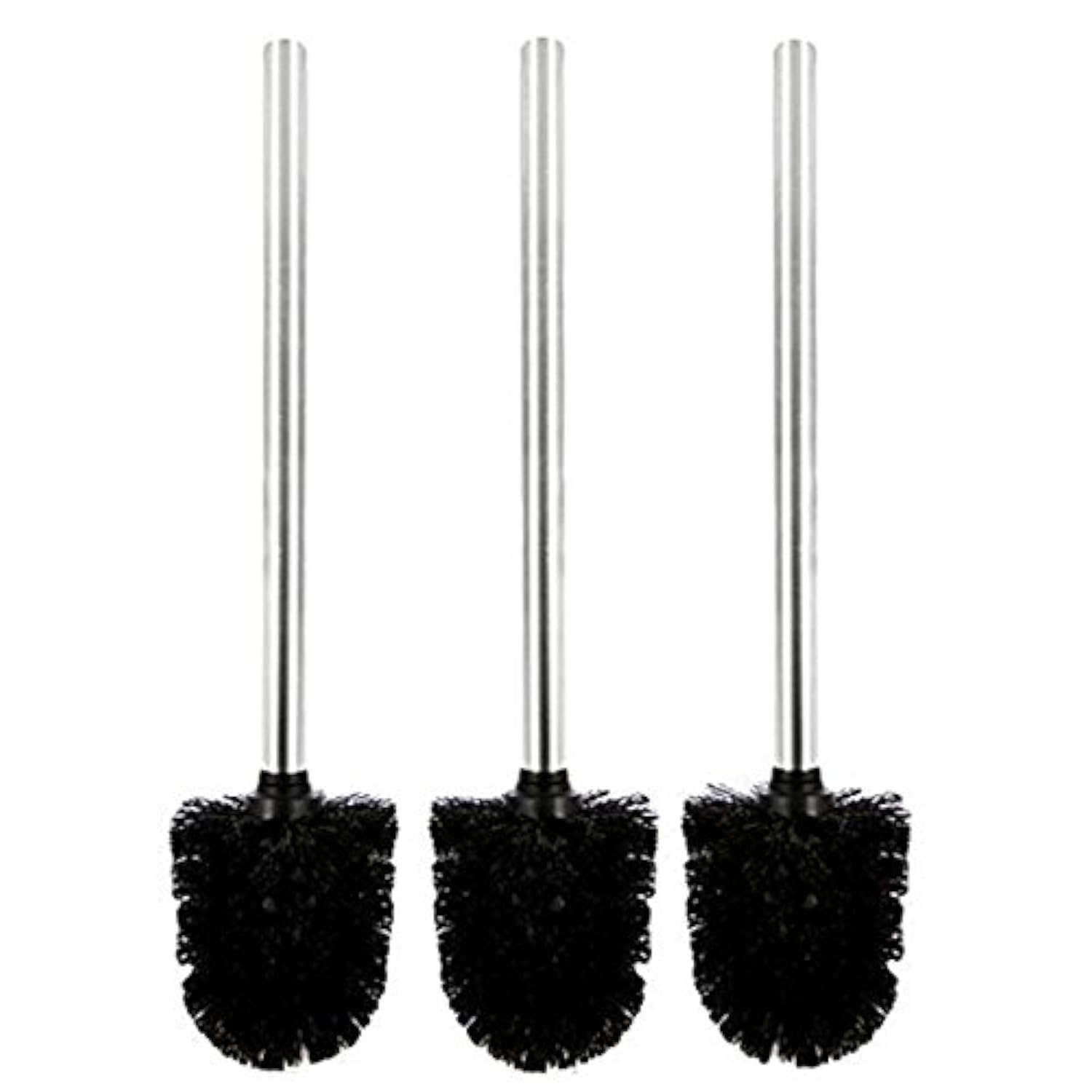LUOEM Black Stainless Steel Handle Toilet Brush Set, 3 Pack - 36cm Long, 8cm Brush Head, Anti-Odor, Mold & Mildew Resistant, Ideal for Bathroom Cleaning