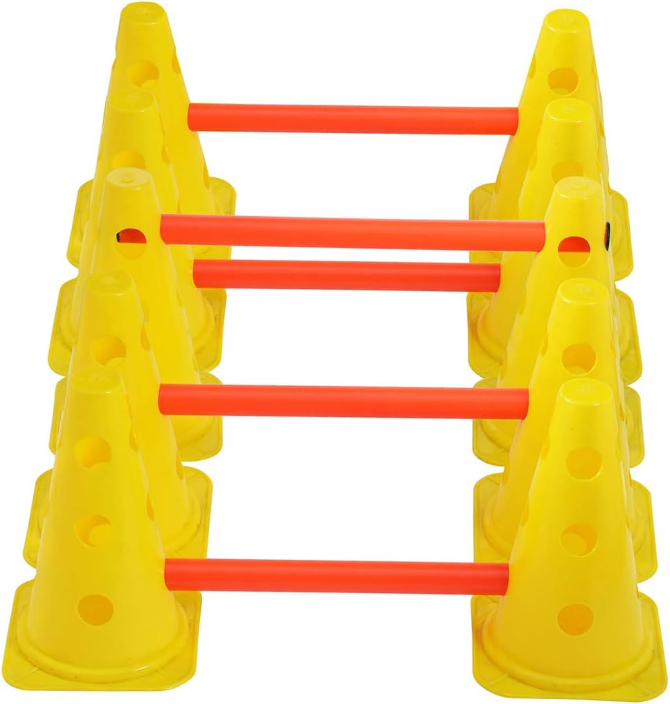 Kosma Pack of 15Pc Multi-functional and Adjustable Agility Hurdle set, 10Pc Traffic Cones 9" with 12 holes Yellow color - Image 3