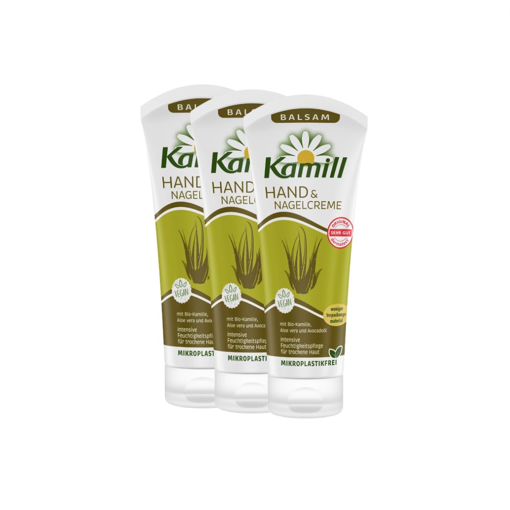 Kamill Hand & Nail Cream Balm (3 x 100 ml) - Provides Intensive Care, Moisture & Protection with Avocado Oil & Aloe Vera for Dry, Stressed Hands, No Microplastics