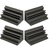 Acoustic Foam Bass Trap Studio Corner Wall 12" X 6" X 6" (4 PACK) Made in USA - Color: Charcoal