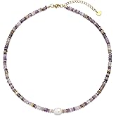 Beaded Necklaces for Women Gemstone Necklace with Freshwater Pearl Crystal Beaded Necklace Natural Stone Summer Beach Bead Choker Boho Necklaces for Women