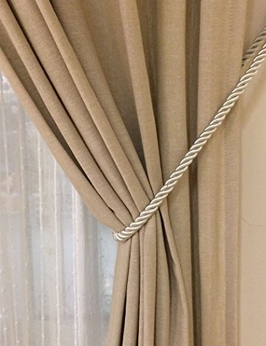 Home Queen Rope Tie Backs for Window Curtain with 4 Hooks, Hand Knitting Buckle Cord Drapery Holdbacks, 4 Pieces, Beige - Thumbnail 2