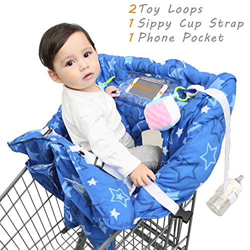SDADI 2-in-1 Shopping Cart Cover, High Chair Cover for Baby and Toddler, Unisex for Boy or Girl, Carry Bag Attached, Blue