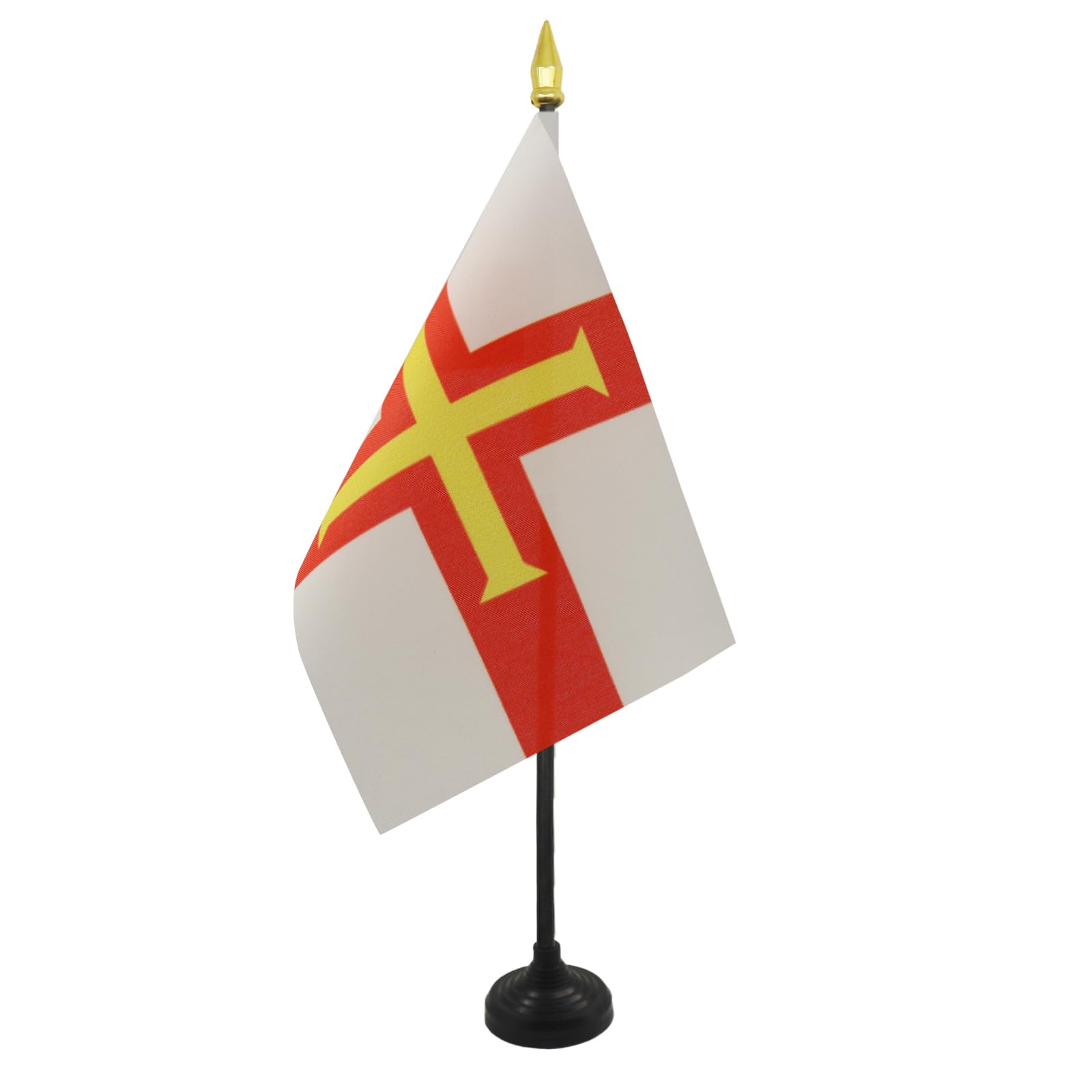 AZ FLAG - Guernsey Table Flag 4'' x 6'' - British Mini Desk Flag 100% Polyester 15 x 10 cm - Office Mini Banner with 10'' Pole - Golden Spear