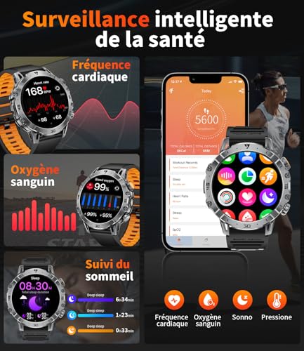 Men's Military Smart Watch, 1.7 Inch Smartwatch with 1000 mAh, 3 Bracelets + 2 Chargers, Bluetooth Calling, LED Lamp, 110+ Sports Modes/IP68, Heart Monitoring/Sleep Monitoring, Android/iOS EF18-A
