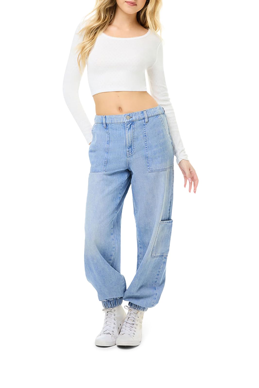 Forever 21 Women’s Utility Cargo Joggers, Light Denim
