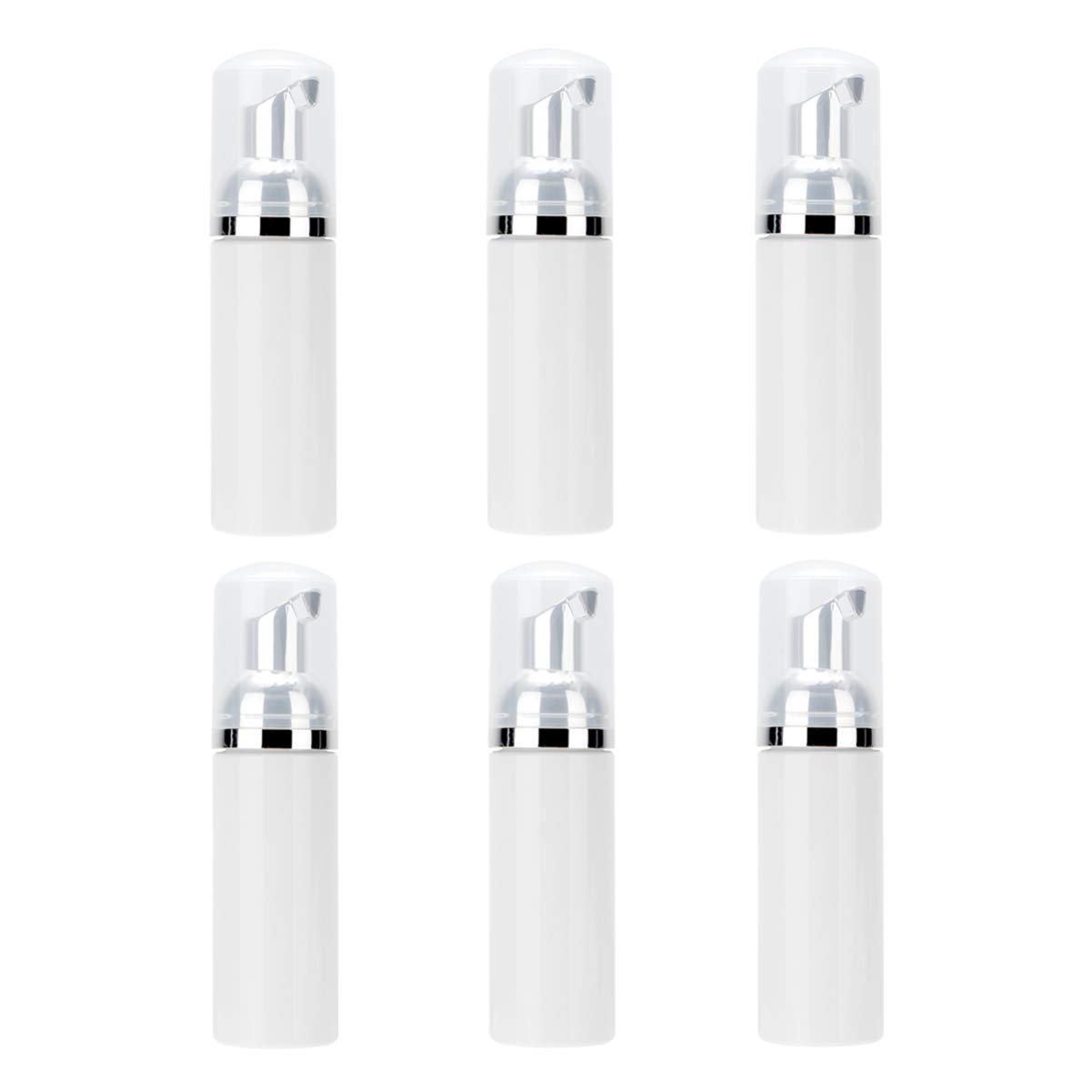 Beaupretty 6pcs Empty Foam Dispenser Bottle Plastic Lotion Pump Container Refillable Foaming bottle Cosmetic Dispenser Containers for Travel home (Silver Pump Head)