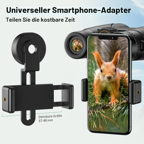 Fernglas 12x42 HD Kompakte Ferngläser wasserdicht für Vogelbeobachtung, Jagd, Wandern, Sightseeing, FMC-Linse Feldstecher inkl. Tragetasche, Tragegurt und Smartphone-Adapter