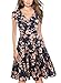 oxiuly Women's V-Neck Cap Sleeve Floral Casual Work Stretchy Swing Dress OX233 (S, Navy Blue Floral)