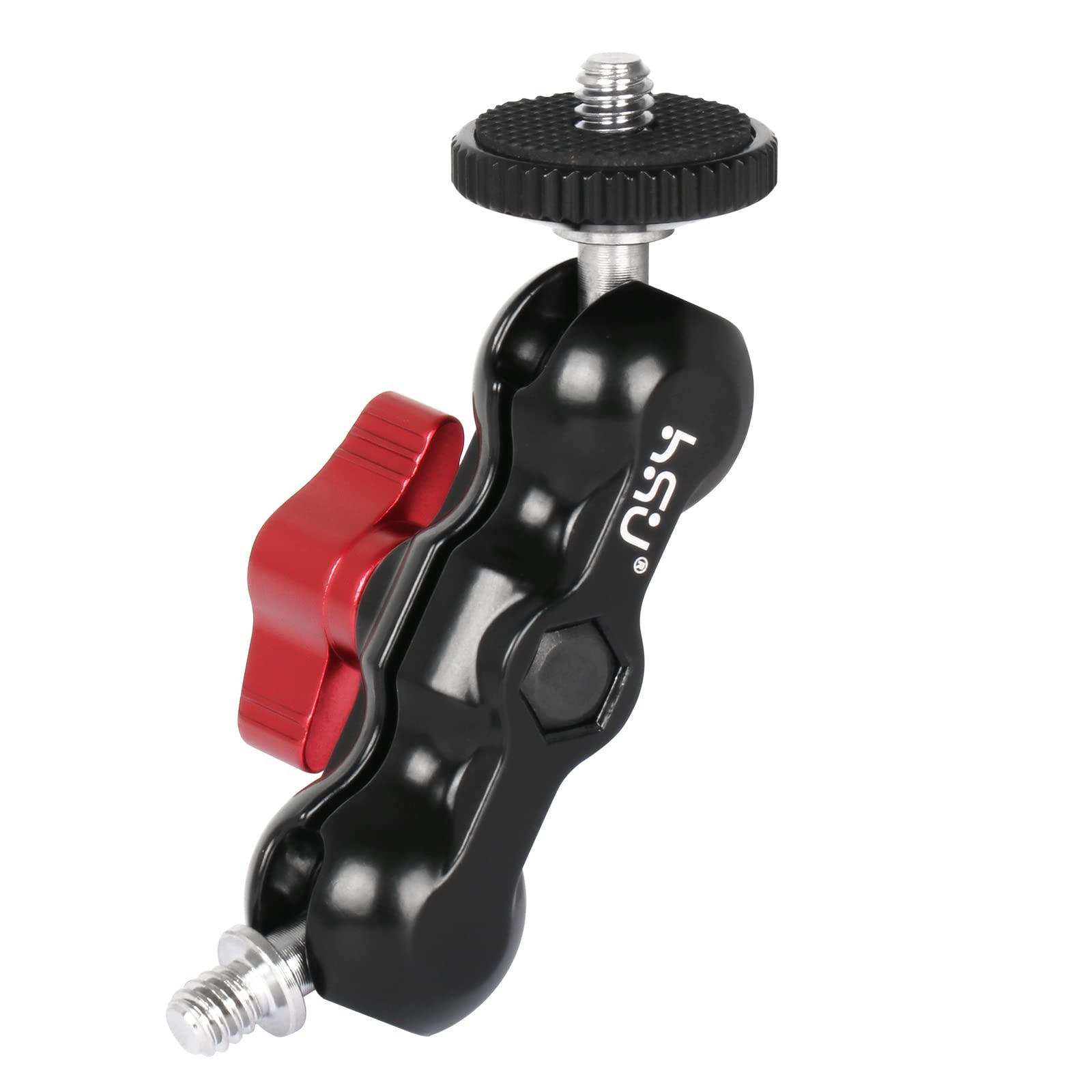 HSU Aluminum Alloy Double Ball Head Adapter, Magic Arm with 1/4" Screw for DSLR Camera, LCD Monitor, Video Light (Mini Magic Arm)