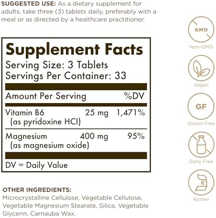 | Magnésio e vitamina B6 | Suplemento Alimentar Redutor de Fadiga | Com Magnésio e Vitamina B6 | Para Homens e Mulheres | 100 cápsulas