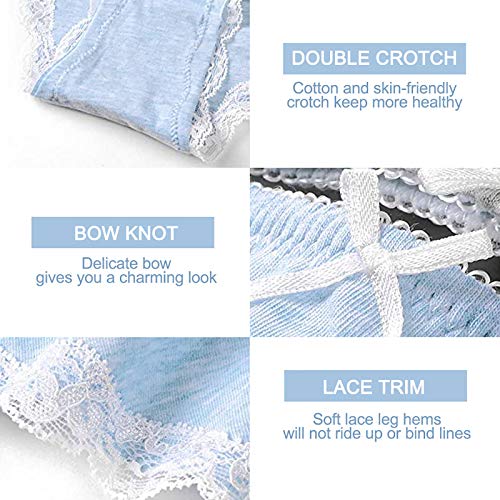 MS.ING 4Pcs Womens Underwear Hipster Panties Soft Cotton Lace Trim Briefs Bikinis (Black Blue Grey, Small)