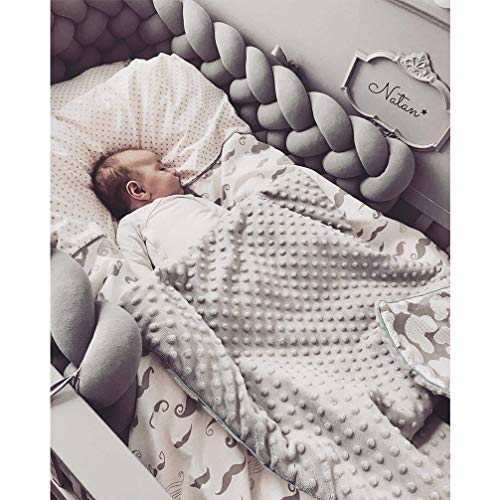 LOAOL Baby Crib Bumper Knotted Braided Plush Nursery Cradle Decor Newborn Gift Pillow Cushion Junior Bed Sleep Bumper (4 Meters, Gray)