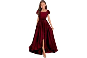 EMOZOM Junior Bridesmaid Dress, Girls' Special Occasion Dresses, Chiffon Wedding A Line Floor-Length Party Dresses