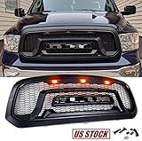 Matte Black Mesh Replacement Grill For 2013-2018 Dodge Ram 1500 Front Grille Honeycomb Bumper (With Three LED Amber Lights, NOT Fit Rebel Model)