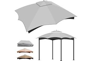 QDRECLOD Replacement Gazebo Canopy Top 10 x 12 for Lowe's Allen Roth Gazebo, Double-Tier Gazebo Roof Cover with Air Vent,Heavy Duty Canopy Roof Gazebo Top 10X12 Gazebo Cover (Gray)