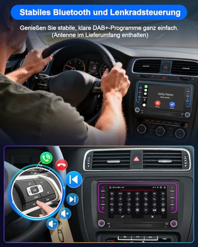 Car Radio with Screen for VW Golf 5 6 T5 Passat Polo 6R Tiguan Seat Skoda, 7 Inch VW Caddy Radio 2Din with Apple CarPlay Android Car Mirrorlink DAB+ Navi Bluetooth WLAN Canbus GPS 8-Core 4+64GB